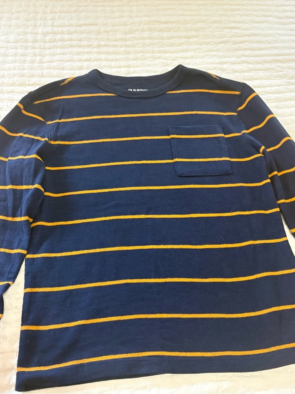 Old Navy Navy and Camel Stripe Crew Neck Tee